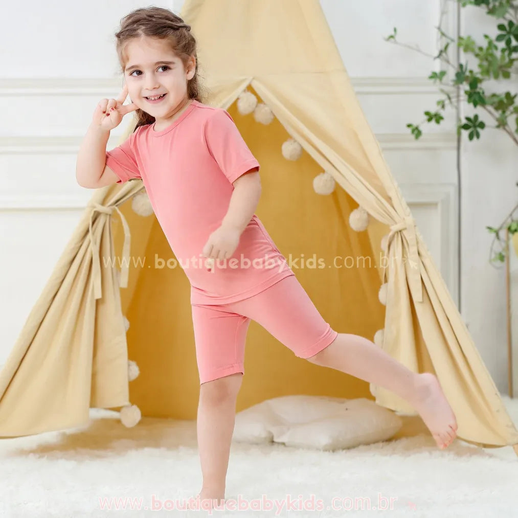 Pijama Infantil Curto Bamboo Soft em Fibra de Bambu Rosa - Boutique Baby Kids 
