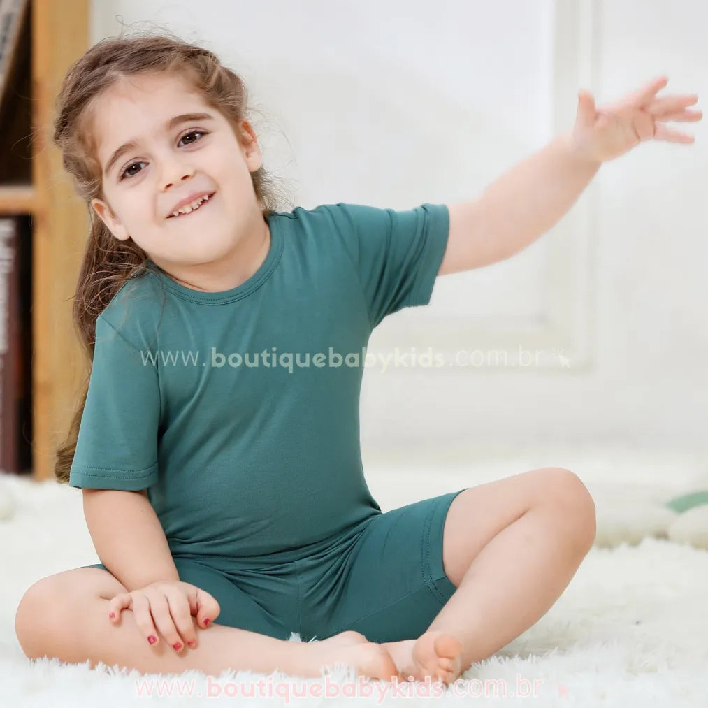 Pijama Infantil Curto Bamboo Soft em Fibra de Bambu Verde - Boutique Baby Kids 
