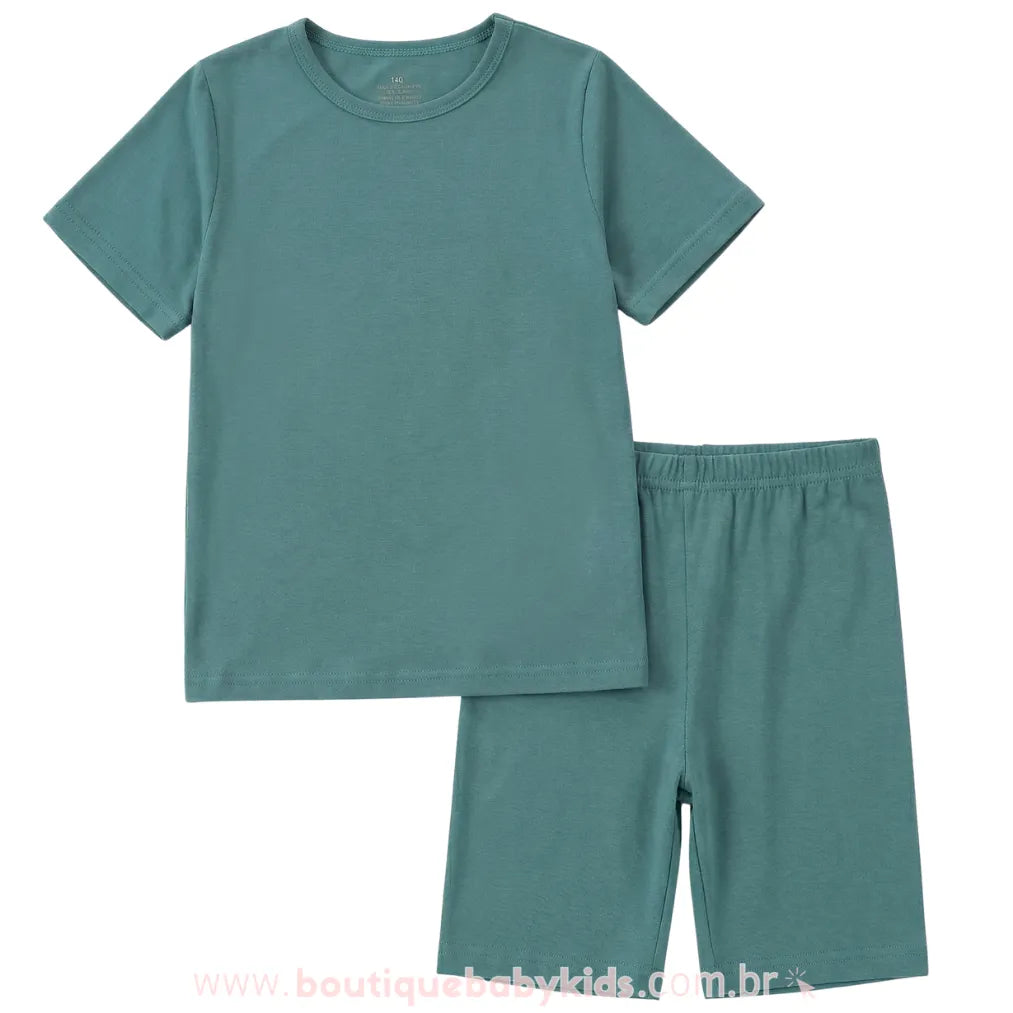 Pijama Infantil Curto Bamboo Soft em Fibra de Bambu Verde - Boutique Baby Kids 