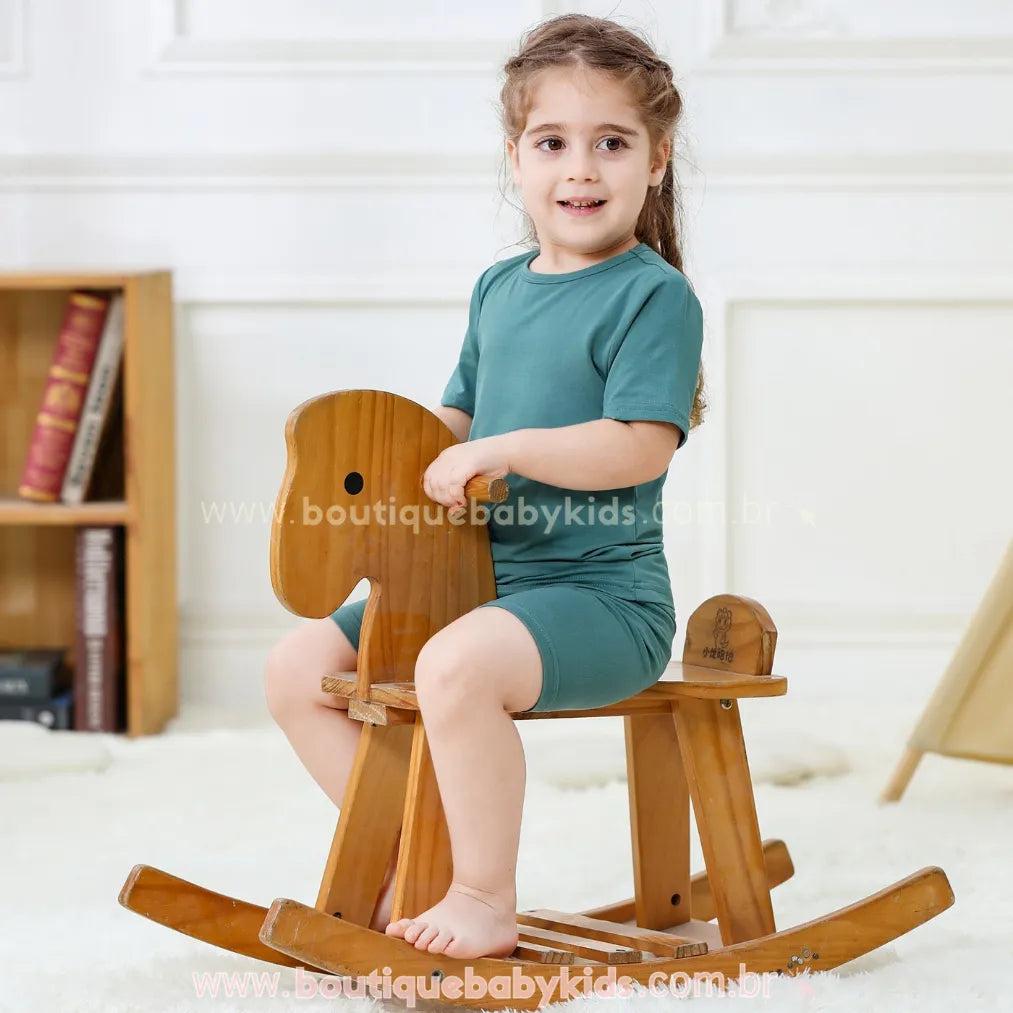 Pijama Infantil Curto Bamboo Soft em Fibra de Bambu Verde - Boutique Baby Kids 