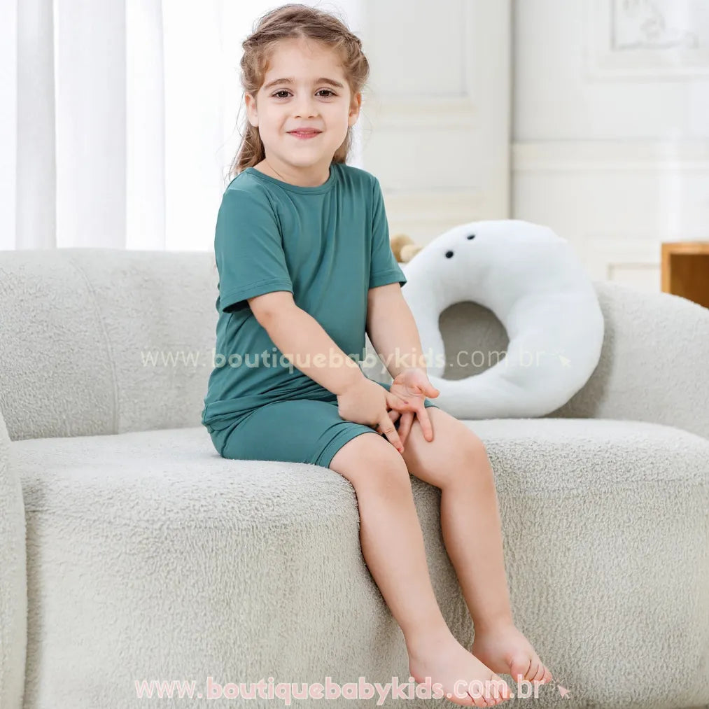 Pijama Infantil Curto Bamboo Soft em Fibra de Bambu Verde - Boutique Baby Kids 