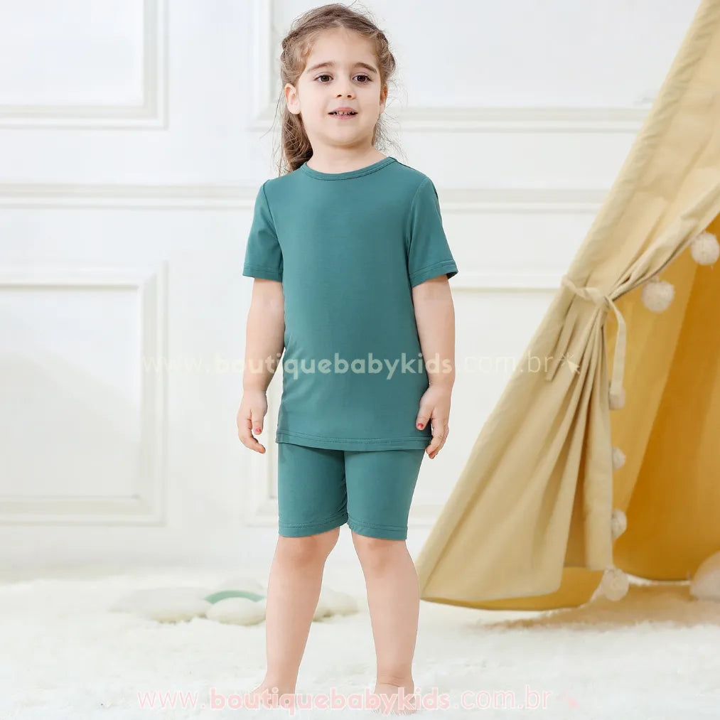 Pijama Infantil Curto Bamboo Soft em Fibra de Bambu Verde - Boutique Baby Kids 
