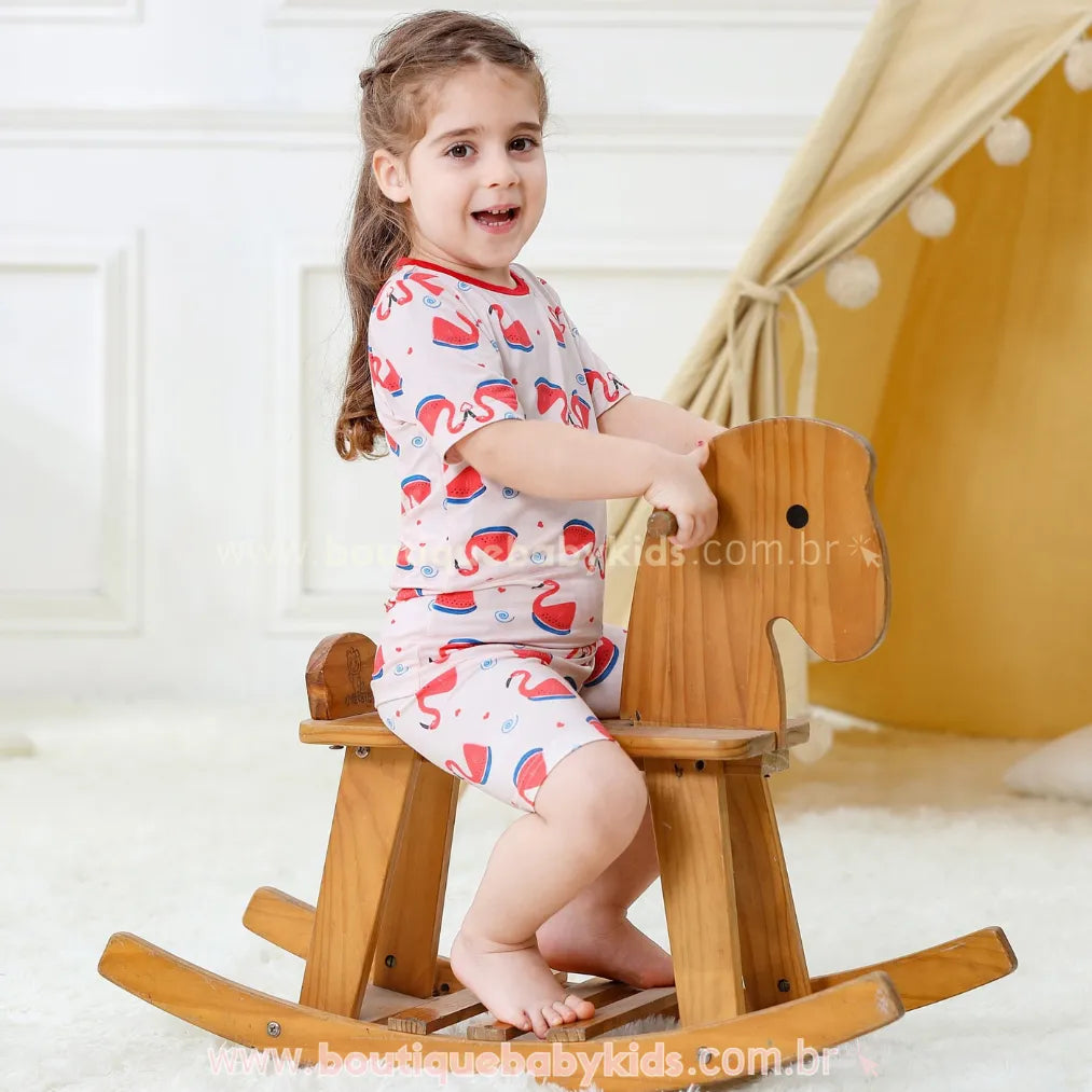 Pijama Infantil Curto Flamingo Pastèque em Fibra de Bambu Rosa - Boutique Baby Kids