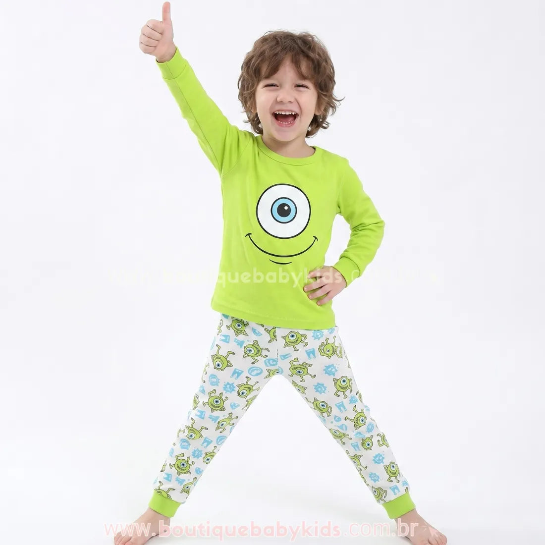 Pijama Infantil Mike Wazowski Monstros SA Manga Longa - Boutique Baby Kids