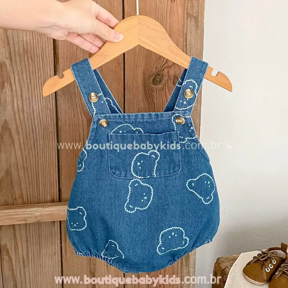 Video Body Bebê Jardineira Jeans com Ursinhos - Boutique Baby Kids
