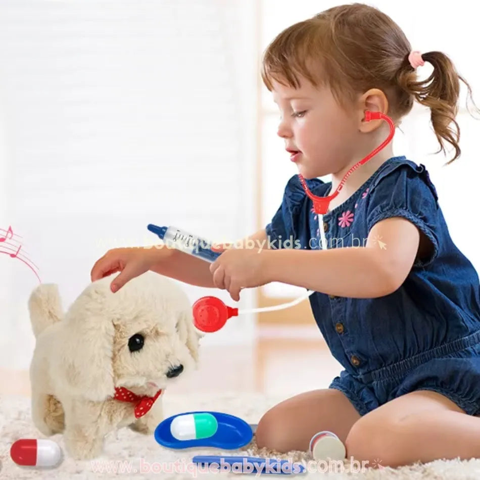 Kit Veterinário Cãozinho com Caixa de Transporte e Acessórios - 10 peças - Boutique Baby Kids