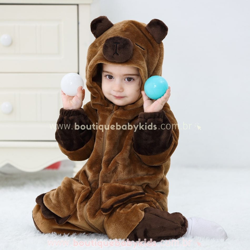 Vídeo Macacão Bebê Fantasia Bichinho Capivara - Boutique Baby Kids