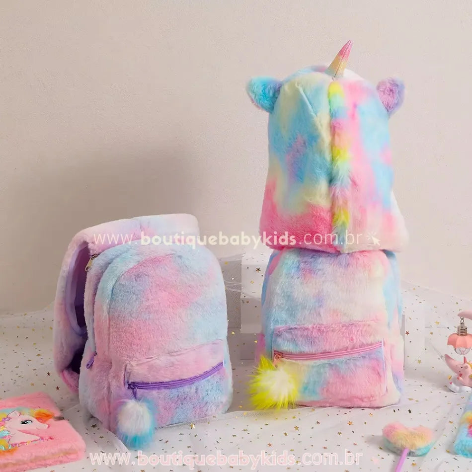 Video Mochila Infantil Unicórnio com Capuz Removível - Boutique Baby Kids