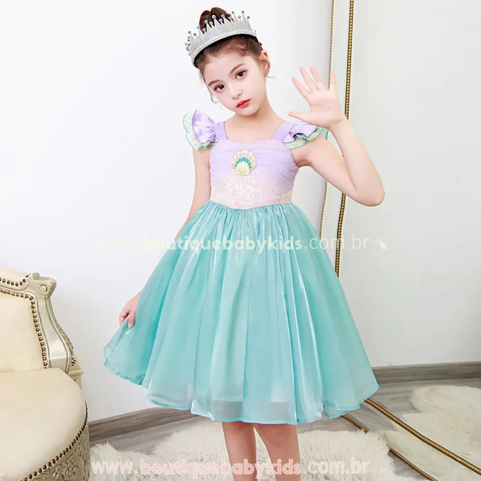 Vestido Infantil Fantasia Princesa Pequena Sereia Ariel Encantada - Boutique Baby Kids