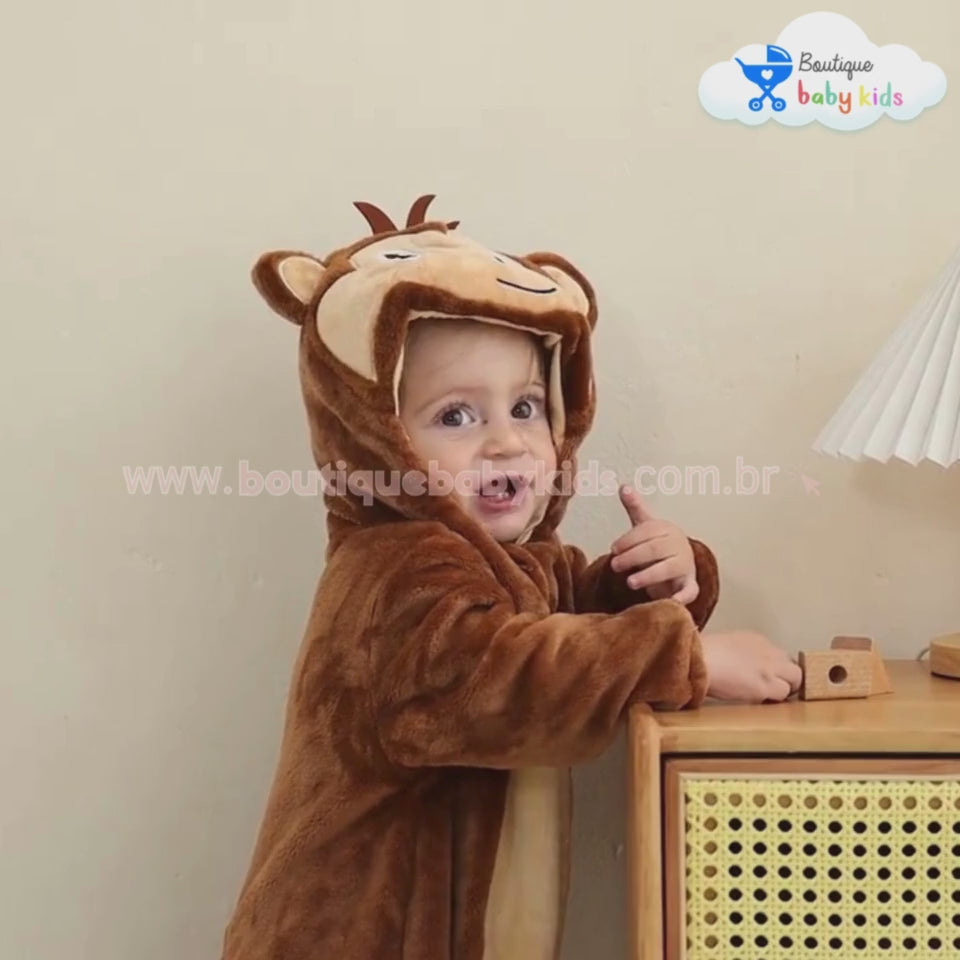 Macacão Bebê Fantasia Bichinho Macaquinho Marrom - Boutique Baby Kids