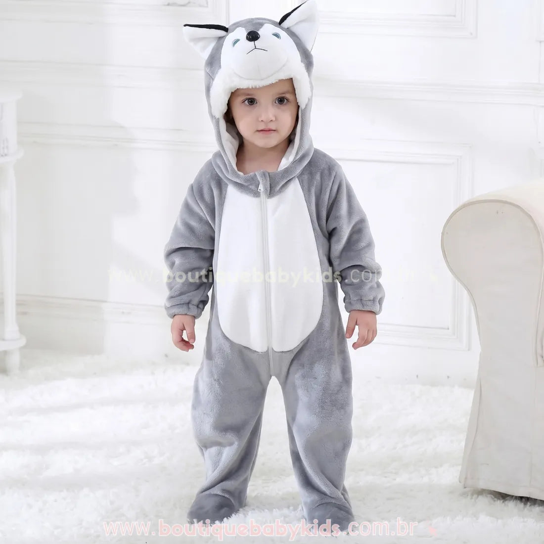 Macacão Bebê Fantasia Bichinho Cachorro Husky Siberiano - Boutique Baby Kids