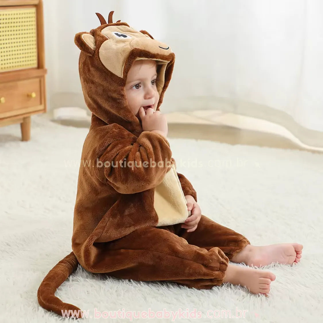 Macacão Bebê Fantasia Bichinho Macaquinho Marrom - Boutique Baby Kids