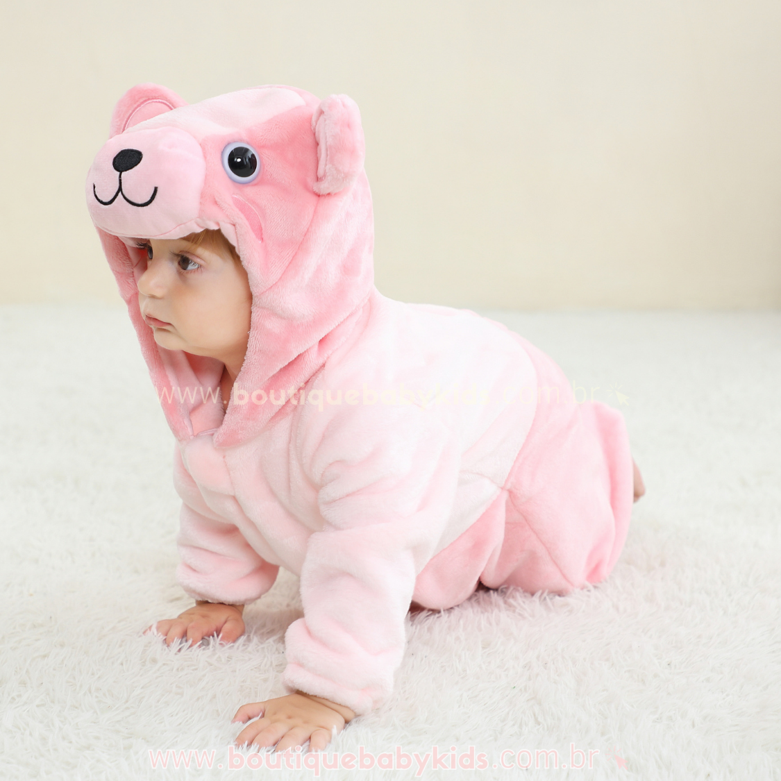 Macacão Bebê Fantasia Bichinho Ursinha Rosa - Boutique Baby Kids