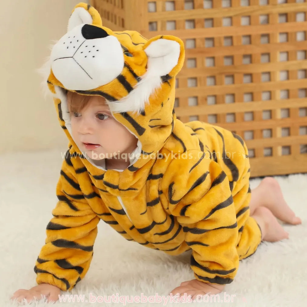 Macacão Bebê Inverno Bichinho Fantasia Tigre - Boutique Baby Kids