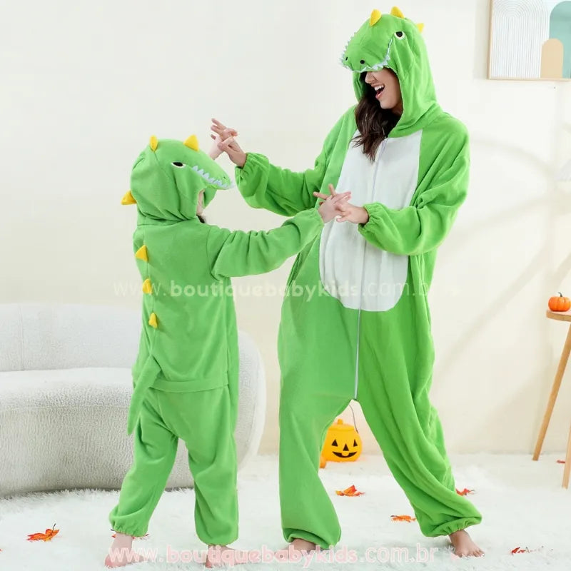 Video Macacão Infantil e Adulto Kigurumi Fantasia de Dinossauro Verde Claro - Boutique Baby Kids