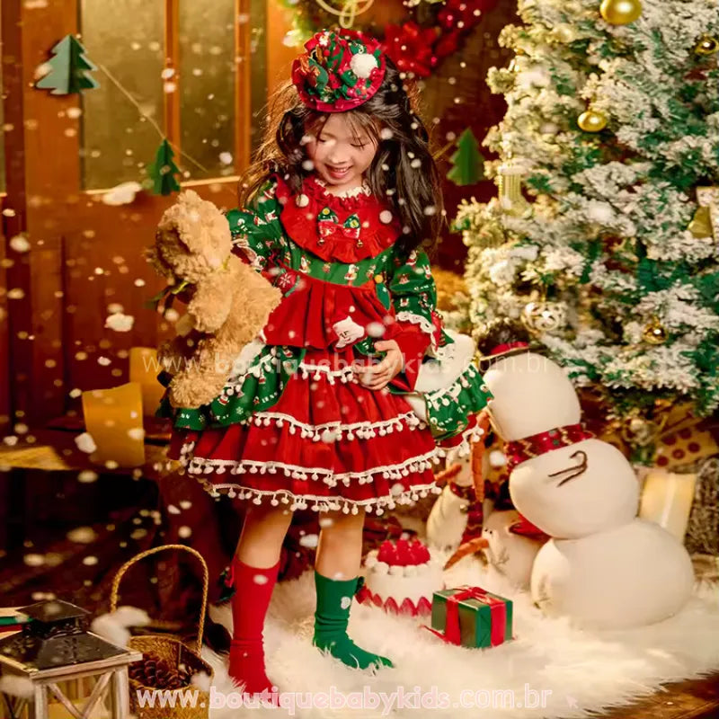 Vídeo Vestido Infantil Natalino Clássico Conto de Natal Luxo - Boutique Baby Kids