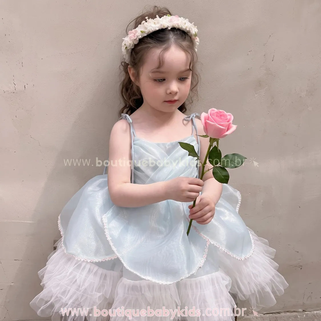 Vestido Infantil Princesa Celeste Azul com Tule para Festa - Boutique Baby Kids
