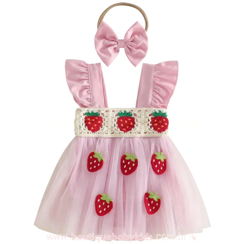 Romper Bebê Crochet Moranguinho com Faixa