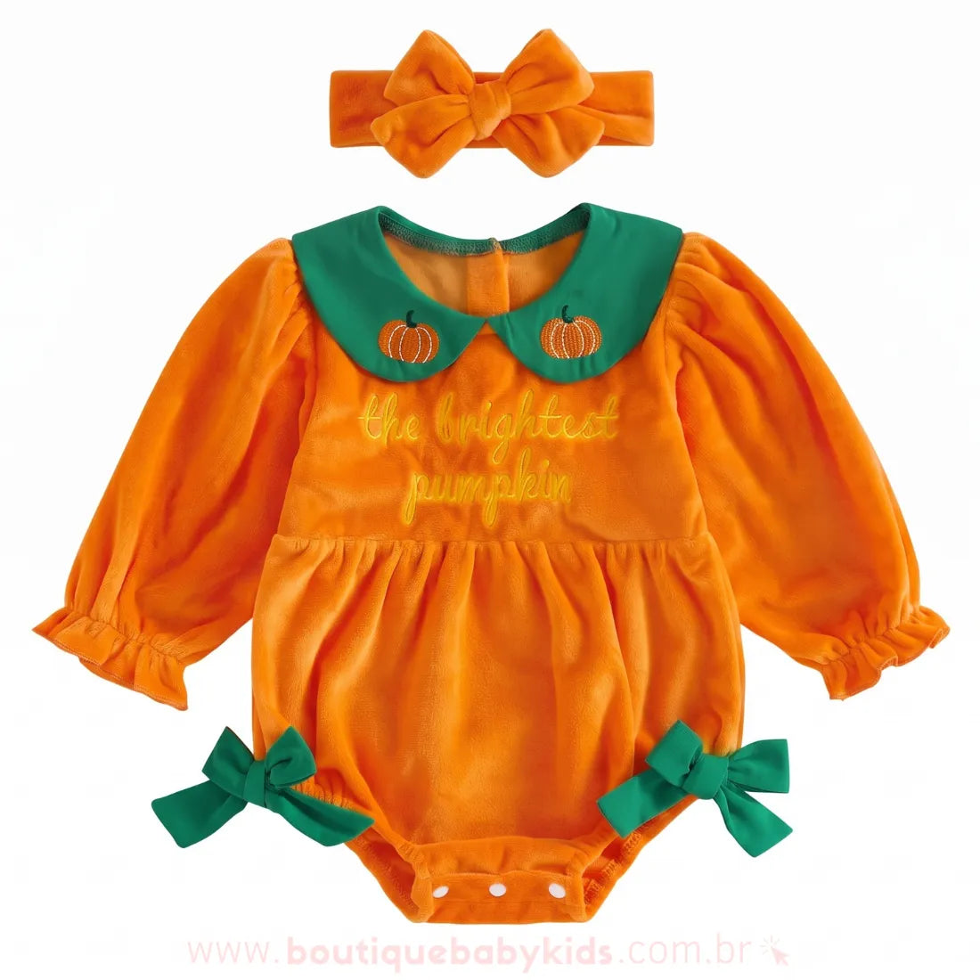 Romper Bebê Doce Abóborinha com Faixa para Halloween - Boutique Baby Kids