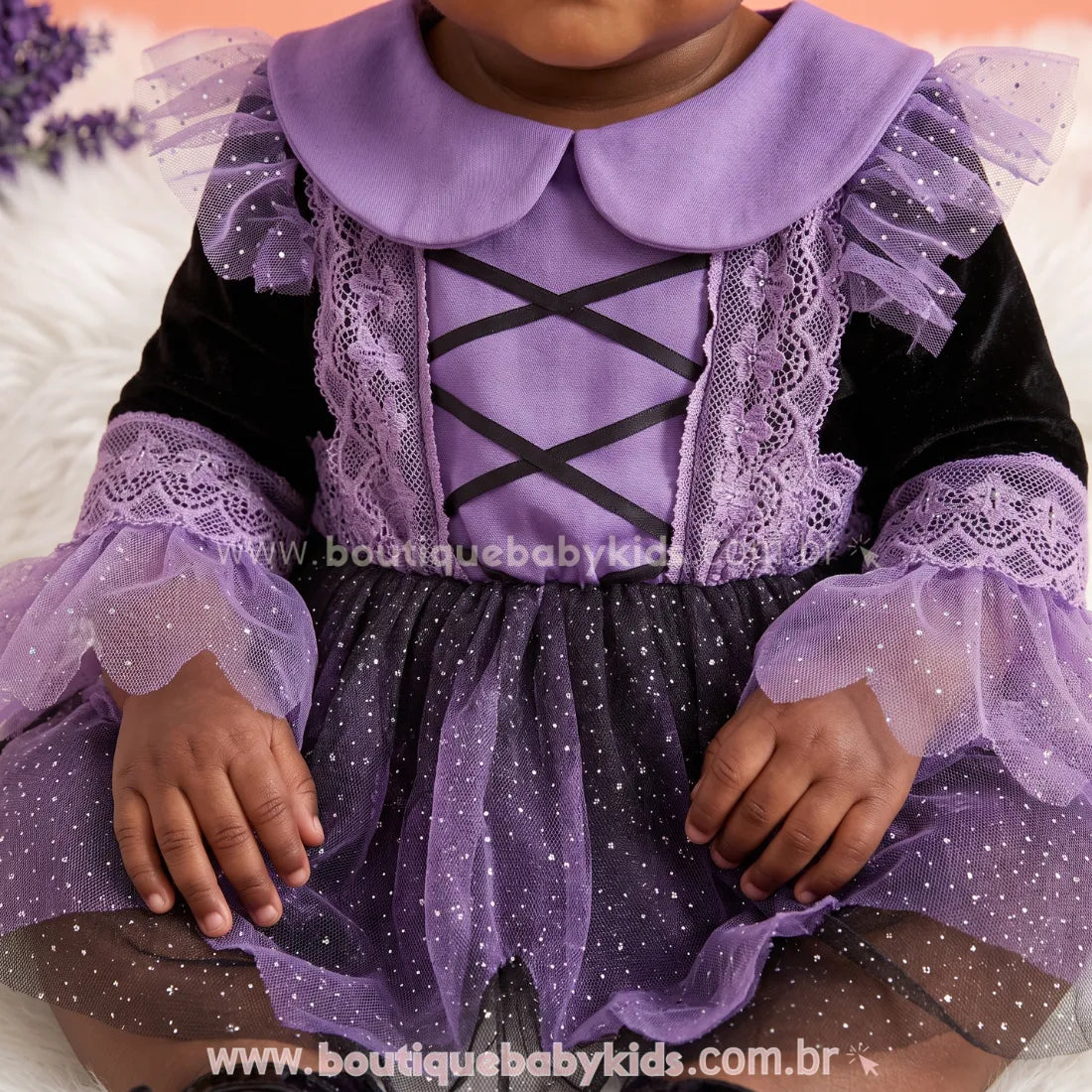 Romper Bebê Fantasia Bruxinha com Saia de Tule e Laço - Boutique Baby Kids
