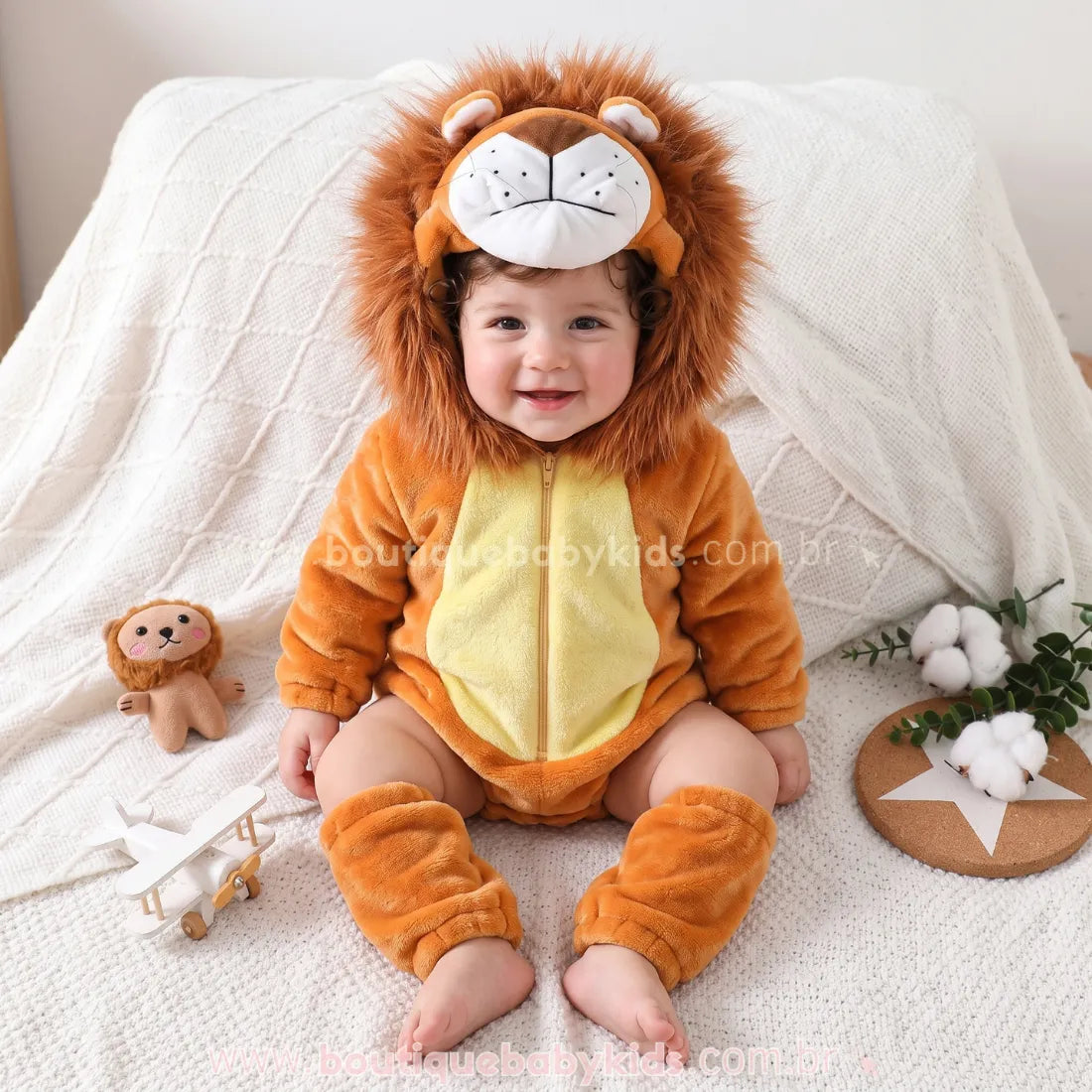 Romper Bebê Fantasia Rei Leão com Capuz Juba Felpuda - Boutique Baby Kids