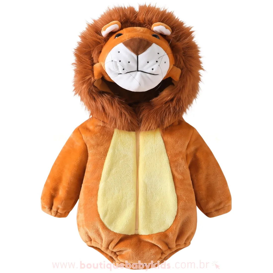 Romper Bebê Fantasia Rei Leão com Capuz Juba Felpuda - Boutique Baby Kids