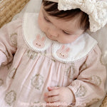Romper Pimpão Bebê Jardim da Coelhinha Rosa com Gola Bordada - Boutique Baby Kids 