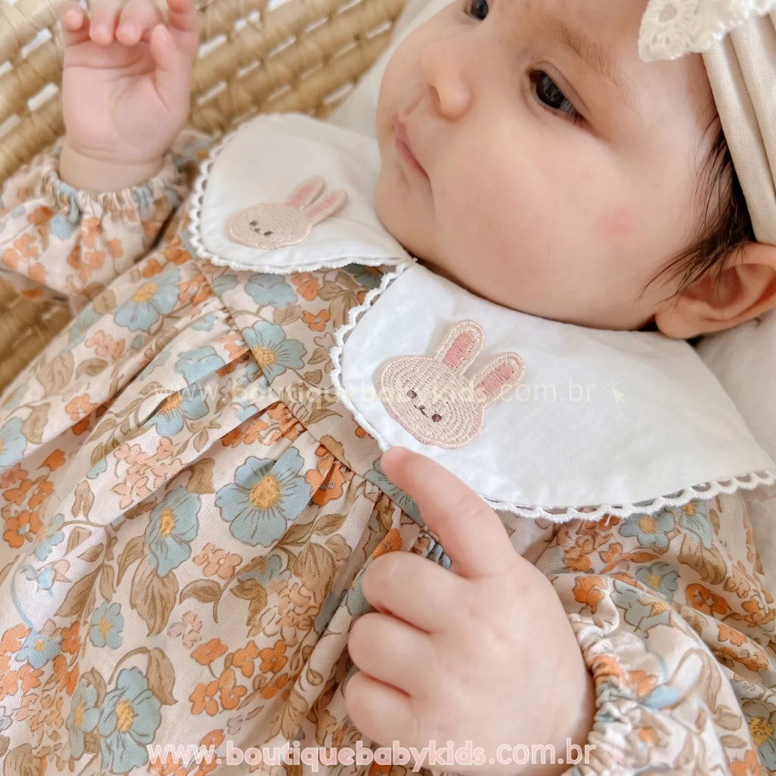 Romper Pimpão Bebê Jardim da Coelhinha Floral com Gola Bordada - Boutique Baby Kids 