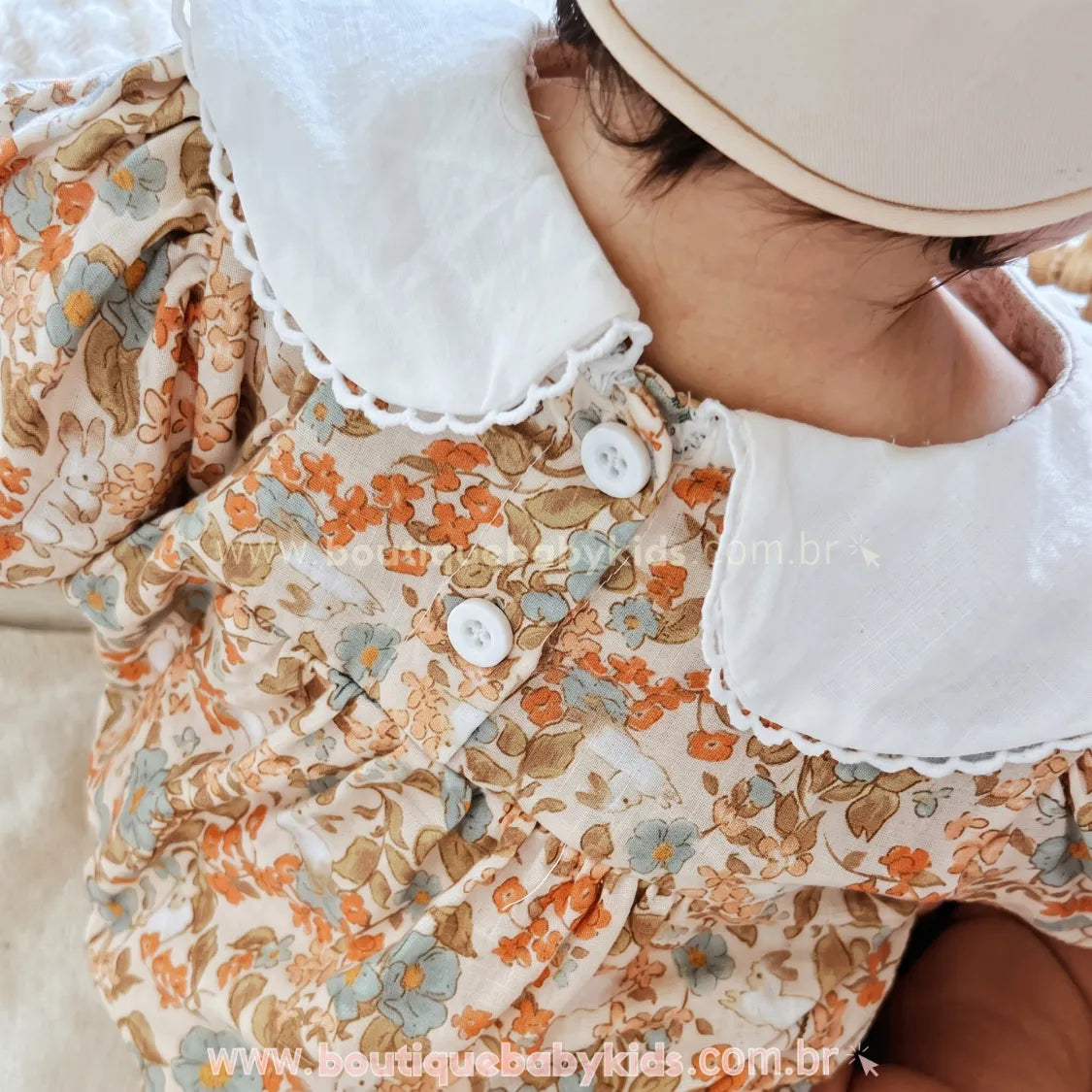 Romper Bebê Jardim da Coelhinha Floral com Gola Bordada - Boutique Baby Kids 