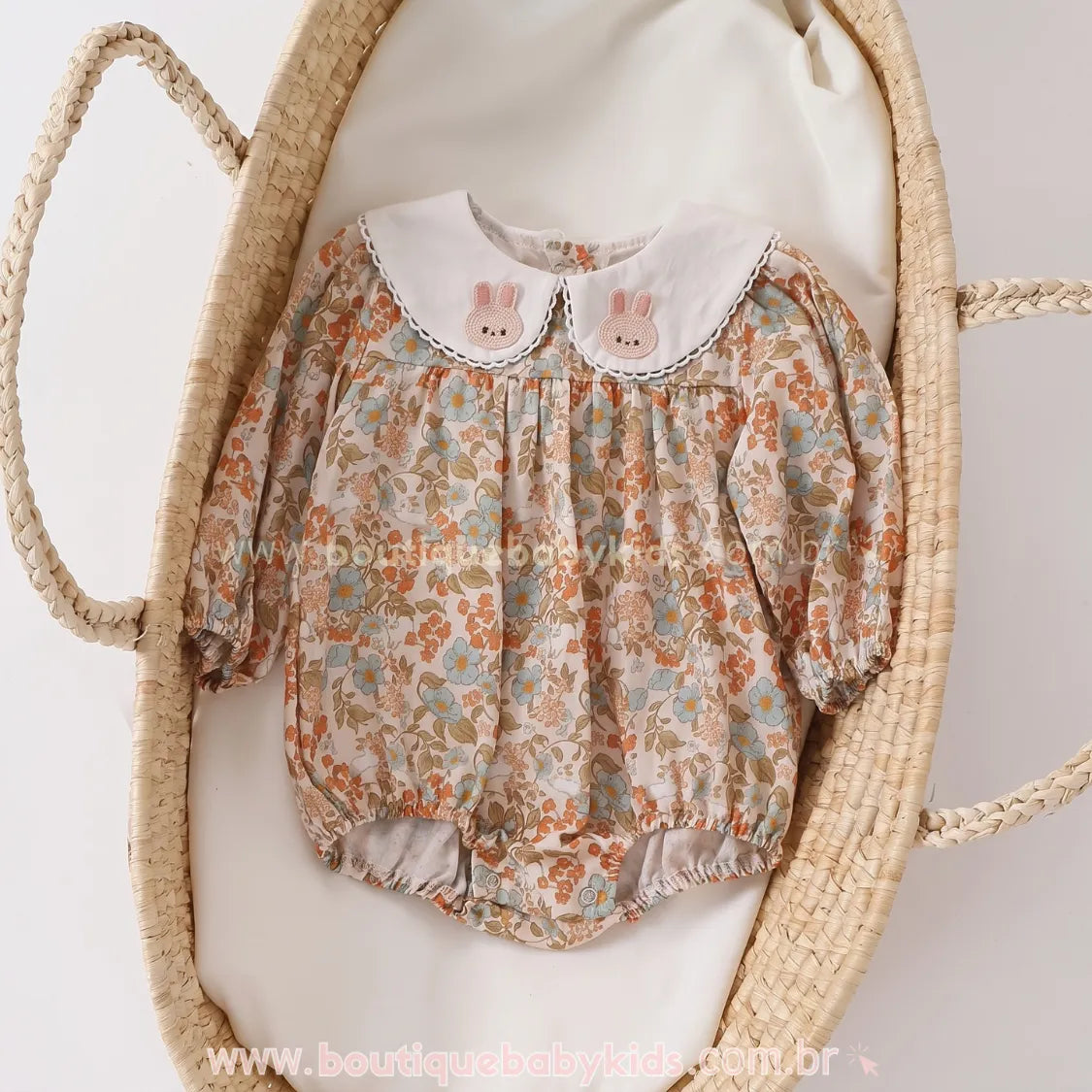 Romper Pimpão Bebê Jardim da Coelhinha Floral com Gola Bordada - Boutique Baby Kids 
