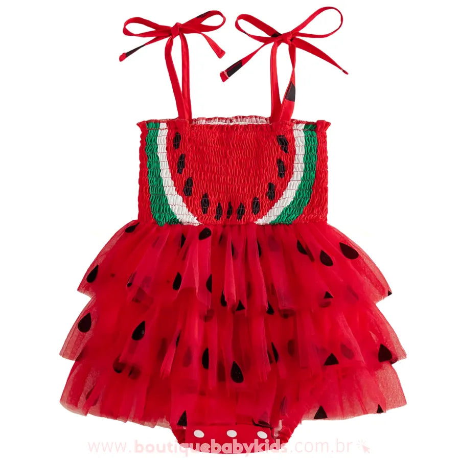 Romper Vestido Bebê Melancia Tropical com Tule - Boutique Baby Kids