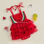Romper Vestido Bebê Melancia Tropical com Tule - Boutique Baby Kids