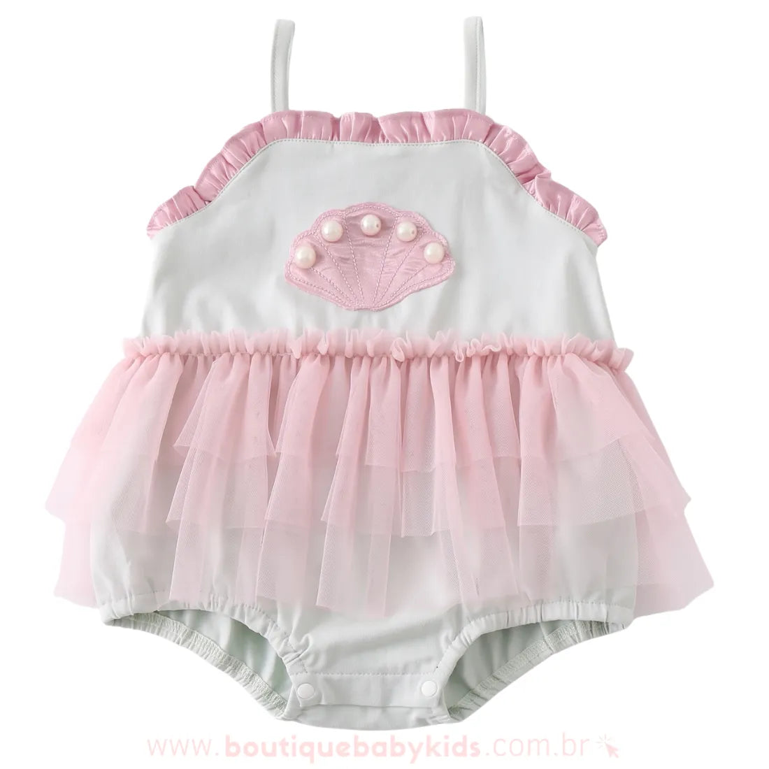 Romper Bebê Pequena Sereia com Tule e Pérolas - Boutique Baby Kids