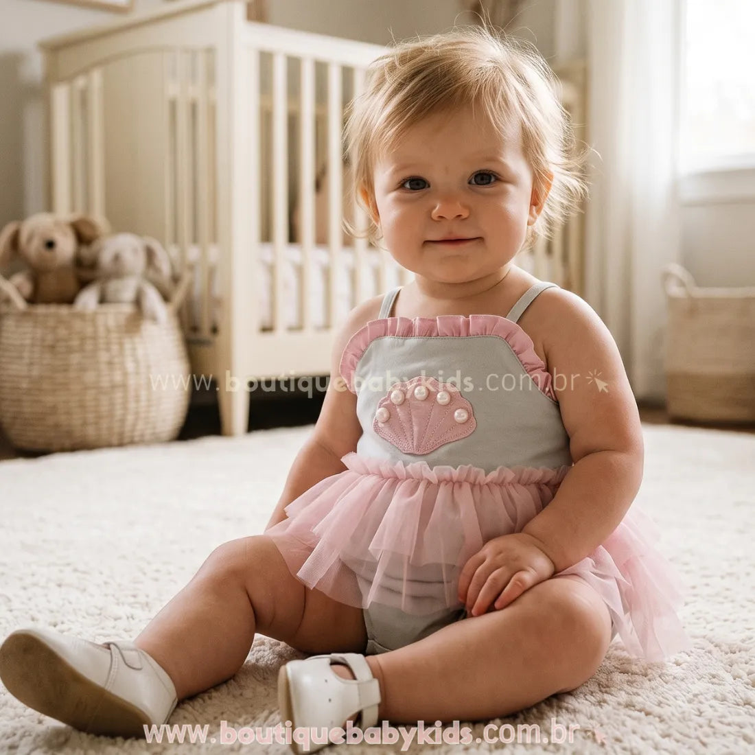 Romper Bebê Pequena Sereia com Tule e Pérolas - Boutique Baby Kids