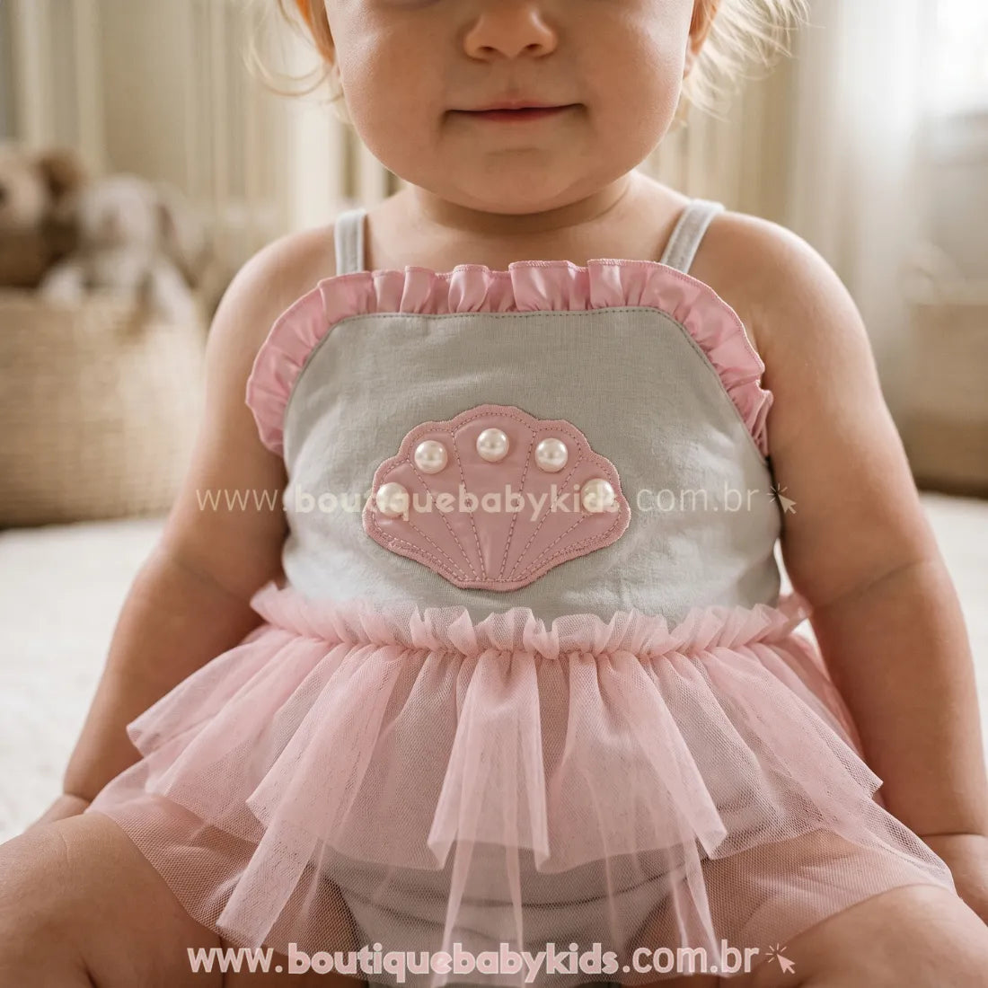 Romper Bebê Pequena Sereia com Tule e Pérolas - Boutique Baby Kids