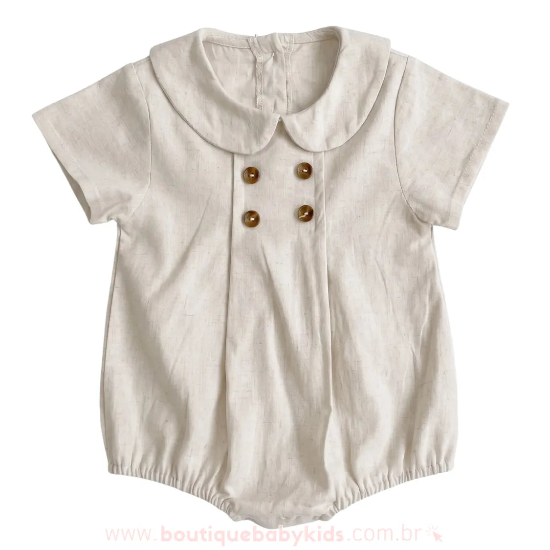 Romper Bebê Pequeno Cavalheiro com Gola Clássica Bege - Boutique Baby Kids 