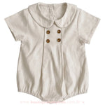 Romper Bebê Pequeno Cavalheiro em Algodão com Gola Clássica Bege - Boutique Baby Kids 