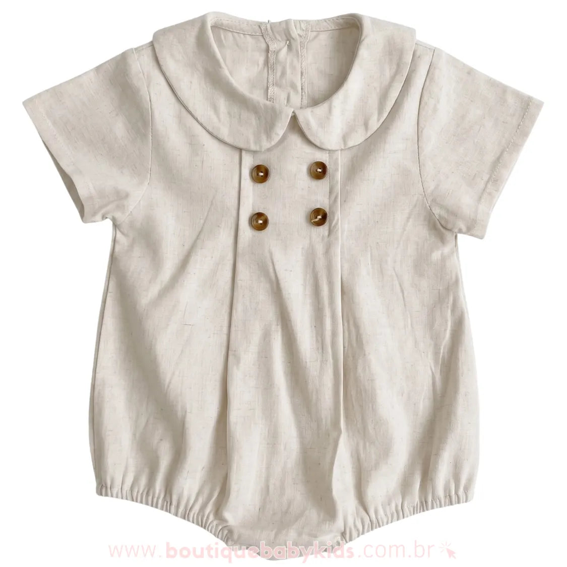 Romper Bebê Pequeno Cavalheiro em Algodão com Gola Clássica Bege - Boutique Baby Kids 