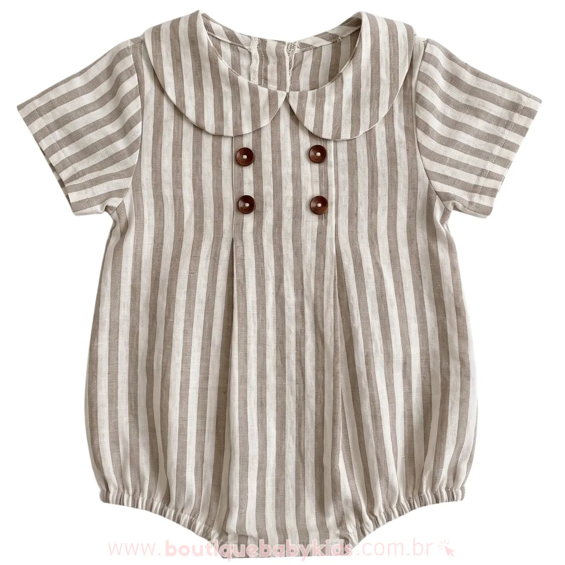 Romper Bebê Pequeno Cavalheiro Listrado com Gola Clássica - Boutique Baby Kids 