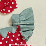 Manga babado verde em tecido estruturado, com acabamento delicado do romper temático