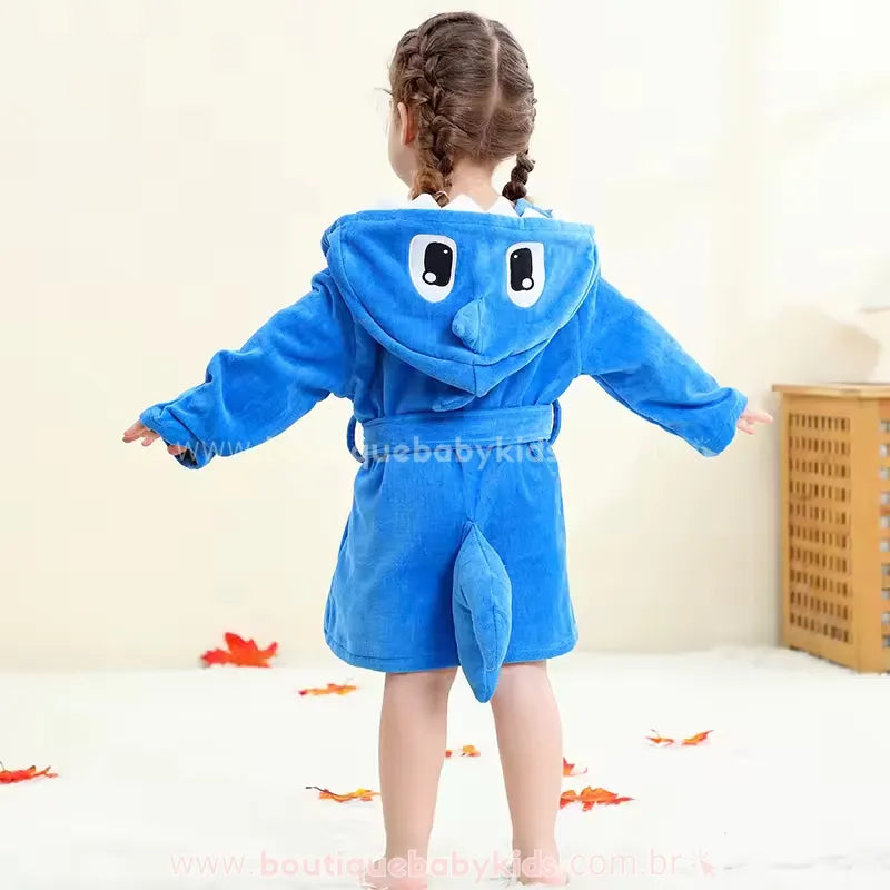 Roupão Infantil Temático Tubarãozinho do Mar com Capuz 3D Azul - Boutique Baby Kids 