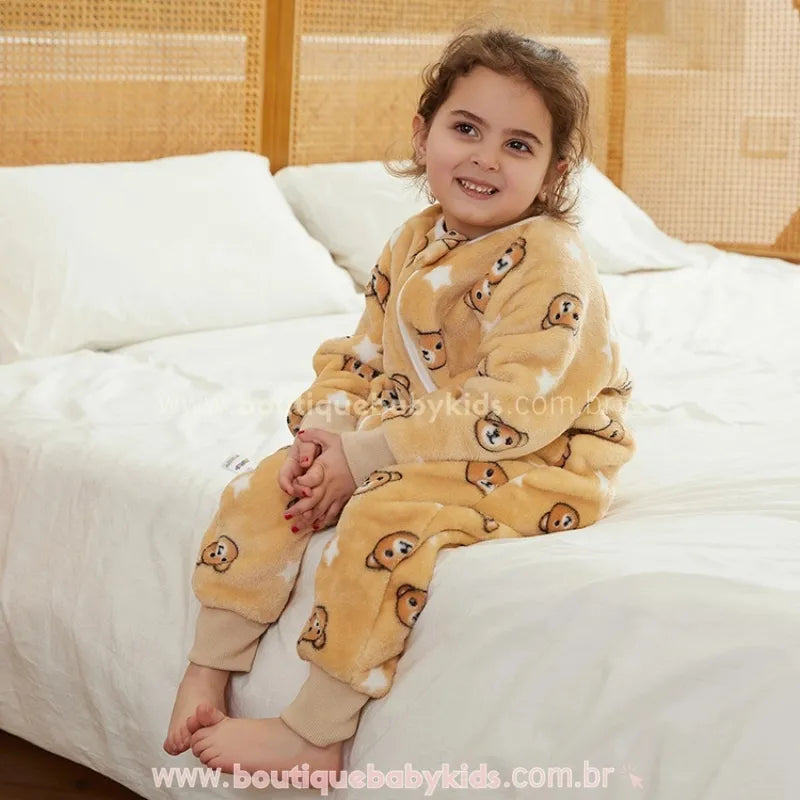 Saco de Dormir Infantil Estampa de Ursinhos Manga Longa Bege - Boutique Baby Kids