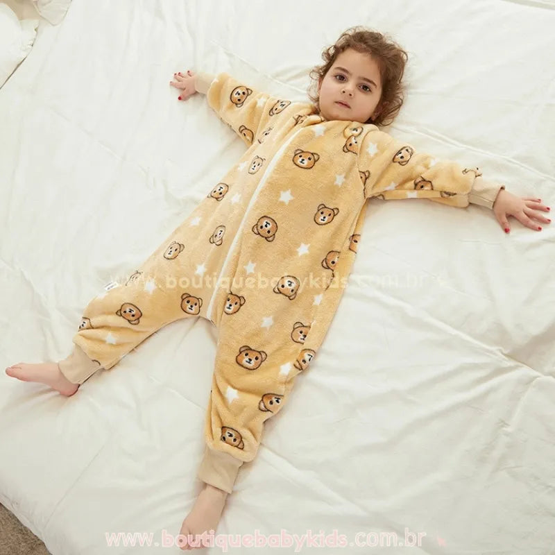 Saco de Dormir Infantil Estampa de Ursinhos Manga Longa Bege - Boutique Baby Kids