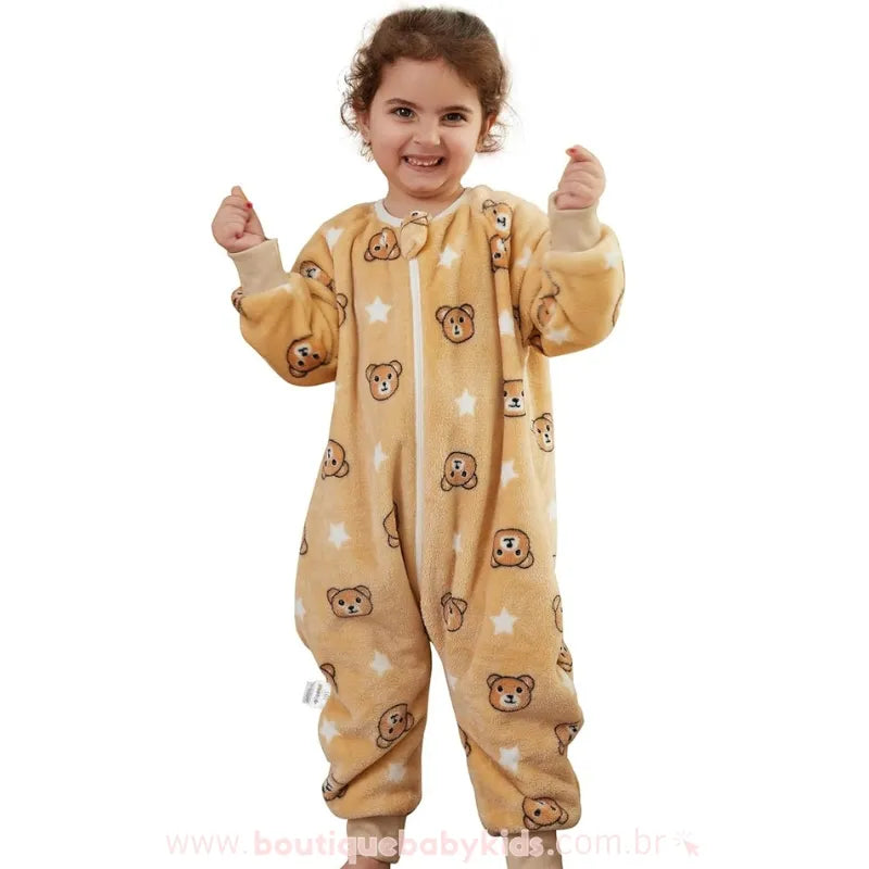 Saco de Dormir Infantil Estampa de Ursinhos Manga Longa Bege - Boutique Baby Kids