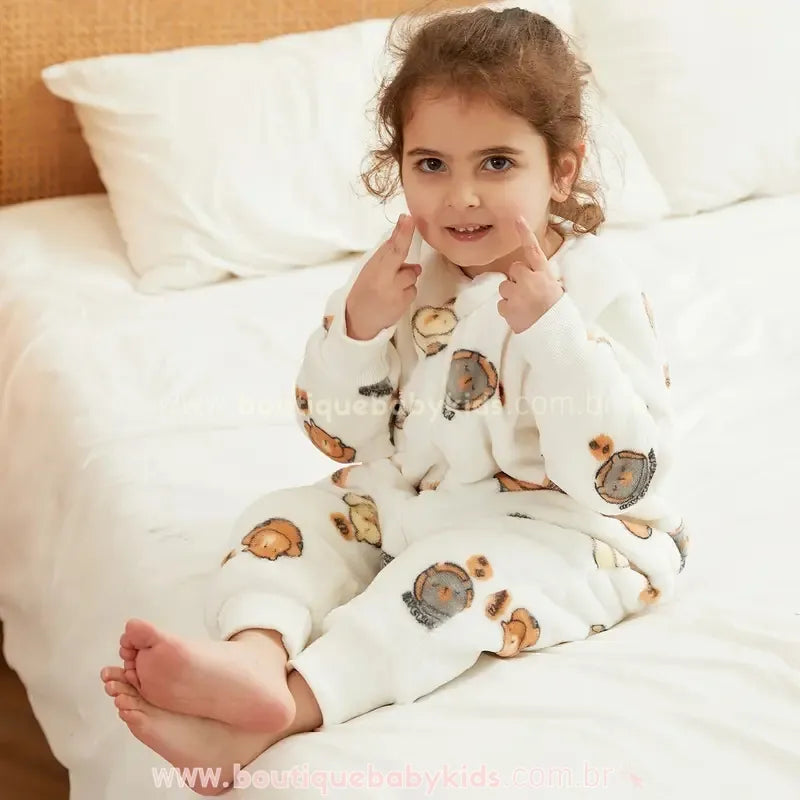 Saco de Dormir Infantil Estampa de Bichinhos Manga Longa Branco - Boutique Baby Kids