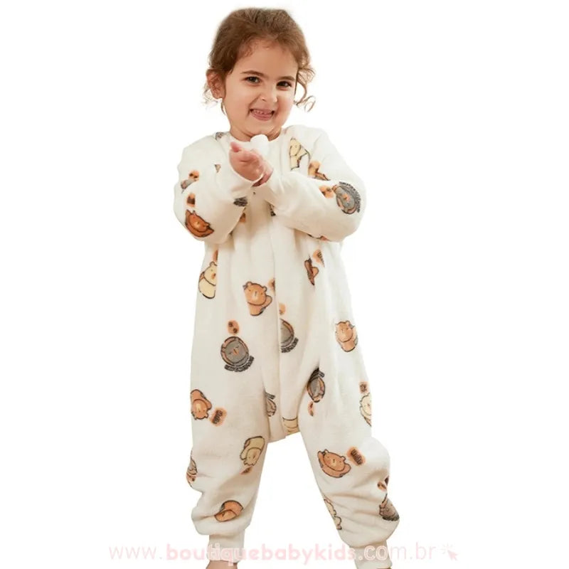 Saco de Dormir Infantil Estampa de Bichinhos Manga Longa Branco - Boutique Baby Kids