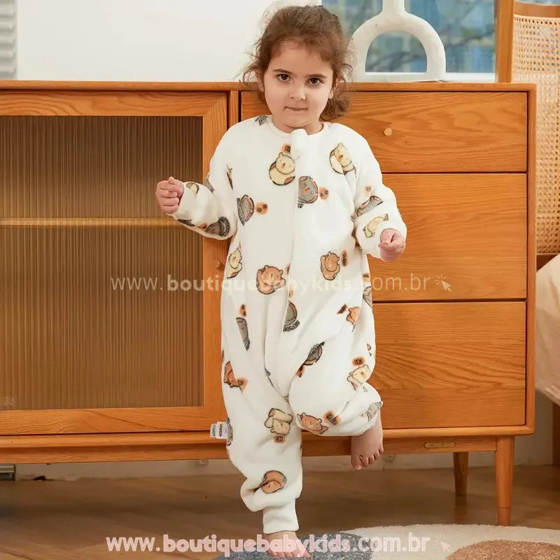 Saco de Dormir Infantil Estampa de Bichinhos Manga Longa Branco - Boutique Baby Kids