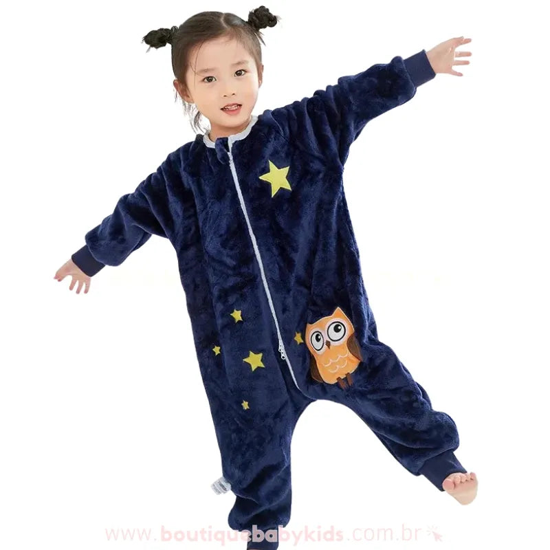 Saco de Dormir Infantil Corujinha Noturna Manga Longa Azul - Boutique Baby Kids