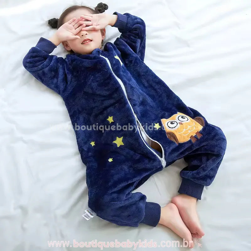 Saco de Dormir Infantil Corujinha Noturna Manga Longa Azul - Boutique Baby Kids