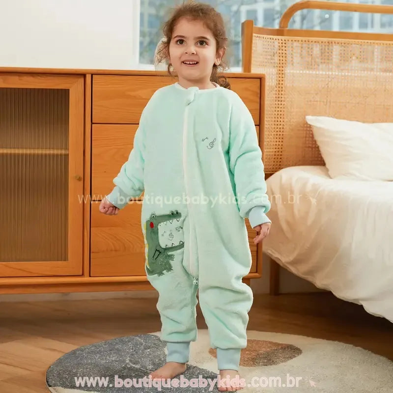 Saco de Dormir Infantil Estampa Crocodilo Manga Longa Verde - Boutique Baby Kids